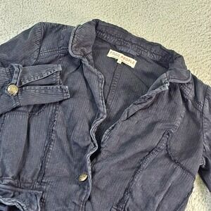 Free People Jacket Womens Small Black Wired Trim Ram Hem Boho Military Utility